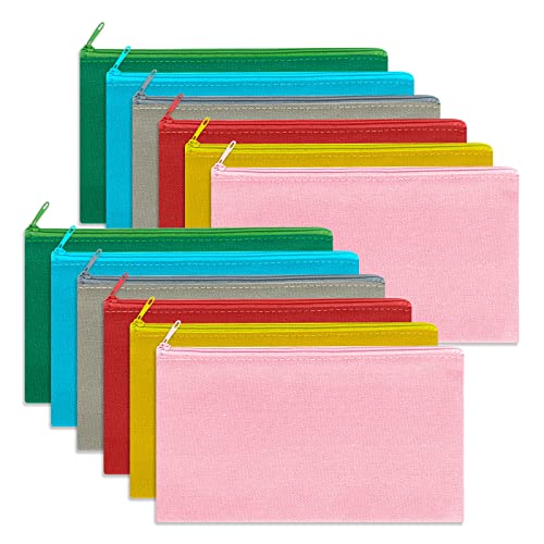 Sinzip 12 Pieces Cotton Canvas Makeup Bag, Multipurpose Cosmetic Bag With Zipper Travel Toiletry Pouch, Blank Diy Craft Bag (Multicolored A, S) #TOP5