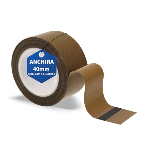 Anchira Ruban Adhesif en Teflon 40 mm x 10 m, Haute Température, Machine Sous Vide, PTFE Teflon Adhesif, Scellage Manuel et par Impulsion
