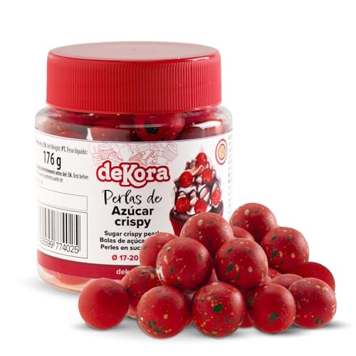 dekora – Bolas de Chocolate Crispy Navidad Rojo Verde y Blanco 176g (1,7–2 cm) – Sprinkles Navideños para Tartas y Cupcakes – 59 Perlas Comestibles Crujientes