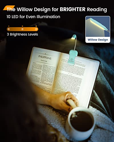 Glocusent Willow Book Light For Reading In Bed, 10Led Bright Reading Light, 3 Colors & 3 Brightness, Rechargeable Book Light Lasts For 80Hr, Lightweight Clip On Book Light, Perfect For Book Lovers #TOP1