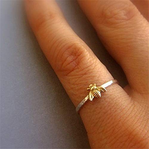 Rurah Fashion Simple Bee Ring for Women Teens Finger Wrap Around Craft Handmade Animal Lucky Honey Bee Knuckle Ring,6