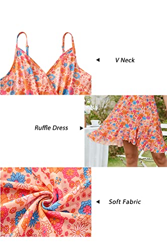 Image of ULTRANICE Womens Summer Dresses Floral V Neck Ruffled Hem Spaghetti Spring Casual Beach Outfits Flowy Wrap Sun Dress