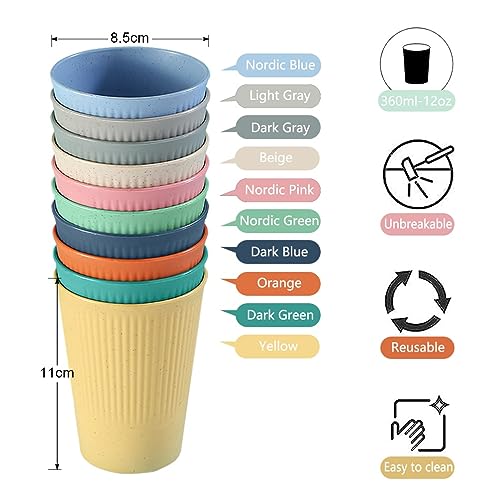 10 Colour Unbreakable Plastic Drinking Cups 350ml Reusable Tumblers Coffee Mug 10 Pack Stackable Beaker for Adults Kids Party Picnic BBQ Camping Cold Hot Drinks Microwave Dishwasher Fridge Safe - Image 4