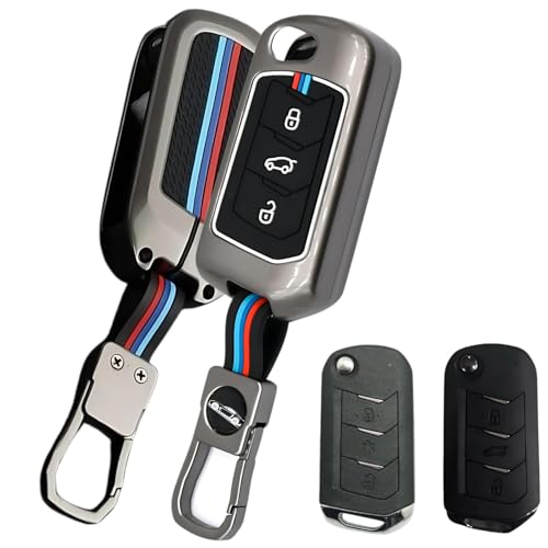 Image of TechSrmaji Metal Key Cover Compatible with Mahindra Scorpio N | 3XO | Thar Roxx 3| XUV 300 | 700 | Bolero | TUV 300 3 Button Flip Metal Silicone Key Cover Mahindra Car