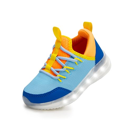 YESKIS Toddler Boys Girls Light Up Shoes Lightweight Mesh Breathable Led Flashing Fashion Walking Running Sneakers for Toddler Light Blue 8