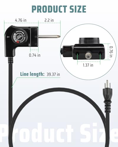 Adjustable Thermostat Probe Cord Fit for Masterbuilt Smokers，Power Cord with Thermostat Control for Electric Smokers, Griddles，Fryers 15A/125V