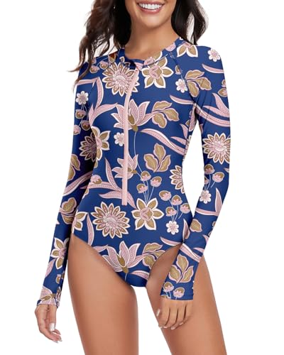 Image of Century Star UPF 50+ Long Sleeve Swimsuits for Women - Rash Guard Modest High Neck Surf One Piece Full Coverage Bathing Suit