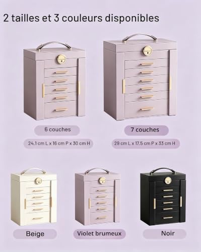 Lolalet Grand Organiseur à Bijoux 6 Étages avec Miroir - Violet Brume – vue 4
