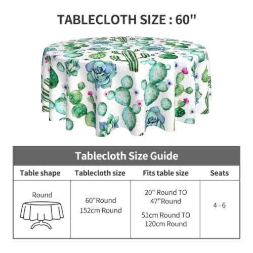 Aportt Cactus Tablecloth Round Summer Desert Plants Table Cloths Circular Table Cover Waterproof And Dustproof Wipeable Polyester Tabletop For Dining Kitchen Picnic Party Decor 60 Inch #TOP3