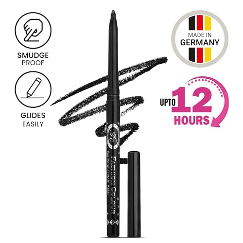 Image of Fashion Colour Intense Kajal Eyeliner | Waterproof & Smudge Proof Kohl Pencil | 12+ Hour Long Stay | Deep Black Retractable Eye Liner | Soft Smooth Glide | Highly Pigmented | Safe for Waterline | Eye Makeup for Women | 0.35g