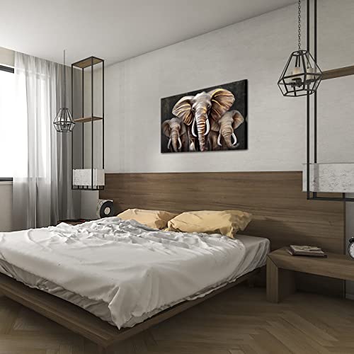 Skenoart African Animals Canvas Wall Art Elephant Painting Print Cool Black White Picture Contemporary Artwork Home Office Living Room Bedroom Decor Framed Ready To Hang #TOP2