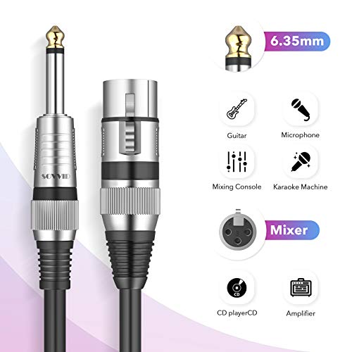 Sovvid Xlr Female To 1/4 Inch 6.35Mm Ts Mono Jack Unbalanced Microphone Cable Cord Wire, Quarter Inch Ts Female Mic Cord For Dynamic Microphone 6 Ft #TOP1