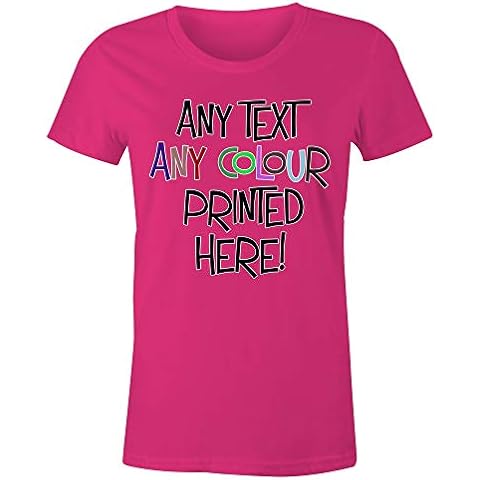 TULLUN Custom Personalized Printed Short Sleeve Woman Premium T-Shirts Tees Tops - Fuchsia Pink - L - Any Text Any Colour Cover