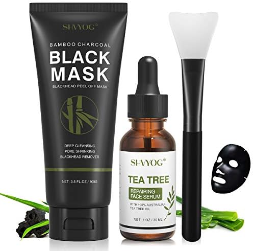 SHVYOG Blackhead Peel Off Face Mask, 3-in-1 Blackhead Remover Mask with Brush & Tea Tree Oil Serum, Charcoal Face Mask for Deep Cleansing Blackheads, Dirts, Pores, Skin Oil (100g+30ml)