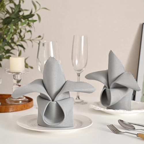 Jumaipro CNP Silver Cloth Napkins Set Of 10, 18X18 Inches Polyester Cloth Napkins, Reusable Dinner Napkin With Wavy Edges, Washable Rectangle Party Napkins Ideal thumb #2