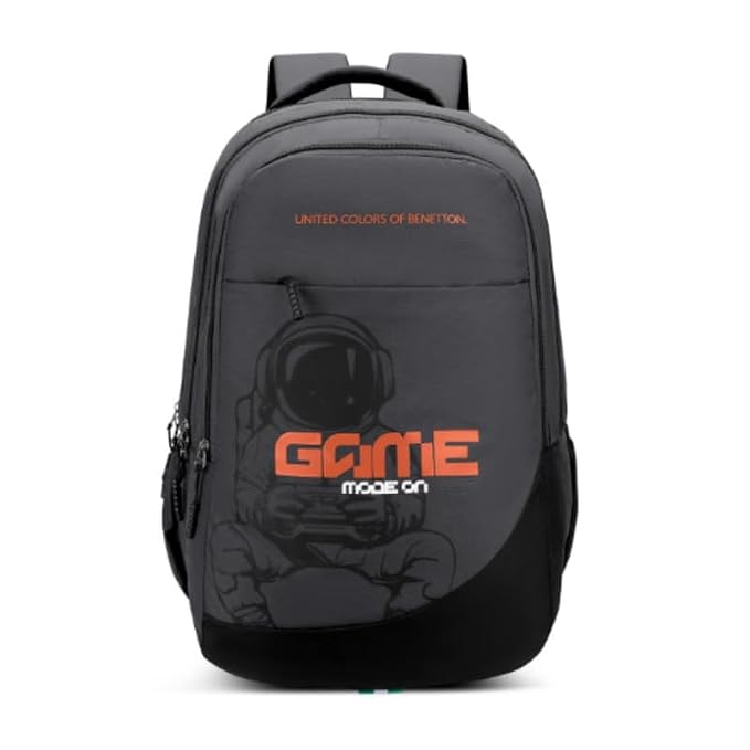 United Colors of Benetton Backpack Falcon | Printed High School Bag With 3 CompartMen'sts, Airmesh Padding & 1-Year Warranty - 38L Capacity | Daypack For School Girls & Boys