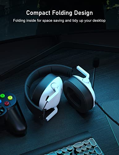 Image of SENZER SG500 Surround Sound Pro Gaming Headset with Noise Cancelling Microphone - Soft Memory Foam Padding - Portable Foldable Headphones for PC, PS4, PS5, Xbox One, Switch - White