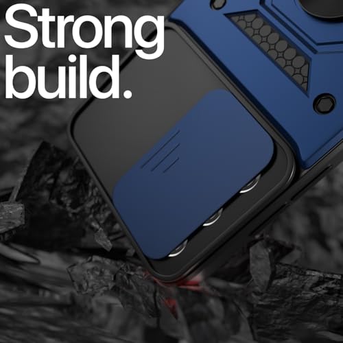 Image of Pikkme Back Cover for Samsung Galaxy A14 4G / A14 5G | 360 Protection Case | Sliding Camera Shield Cover & Ring Holder Stand D10 Tough Armor Bumper Case (Blue)