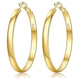 EXGOX Pendientes de aro de plata esterlina para mujer Hipoalergénicos Pendientes chapados en oro real de 14 quilates Grandes Pendientes de aro de plata para mujeres niñas 30/40/50/60/70 mm