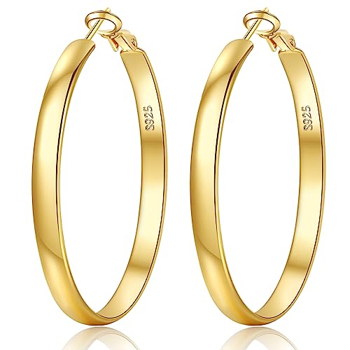 EXGOX 5mm Gold Plated Hoop Earrings for Women 70mm Chunky