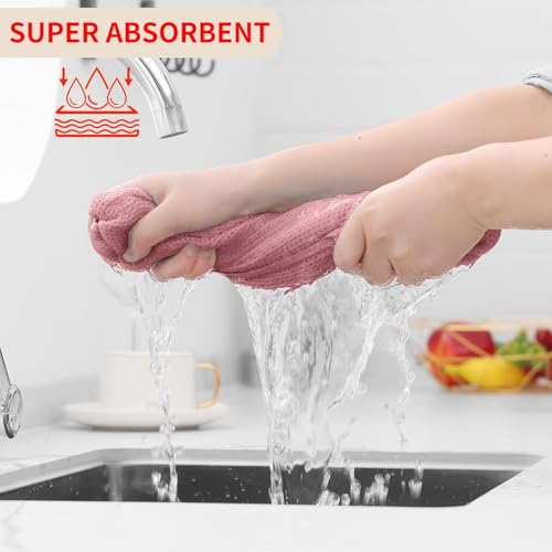 Image of Homaxy 100% Cotton Waffle Weave Kitchen Dish Cloths, Ultra Soft Absorbent Quick Drying Dish Towels, 12 x 12 Inches, 18-Pack, Dried Rose