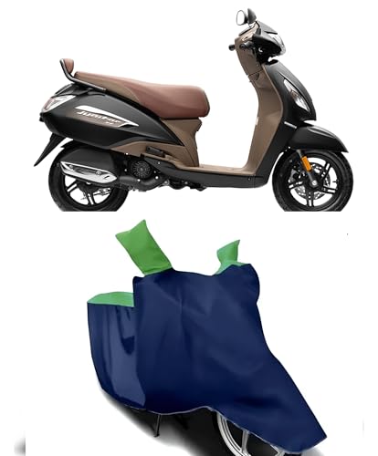AutoCart Bike Scooty Motorcycle Cover for Premium Bike (Blue and Green Color) Also Suitable for All 125 CC Bikes and Scooty and Upto 150cc Pack of 1 | Design for TVS Jupiter 125