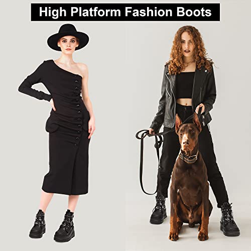 Gothniero Platform Goth Ankle Boots for Womem Black Holographic Combat Chunky Heel Boots with Side Zip Lace Up Wedge Booties US5.5-11 5