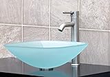 ELIMAX'S GD04F Frosted Square Glass Vessel Sink + Brush Nickel Faucet L07, Pop Up Drain & Mounting Ring