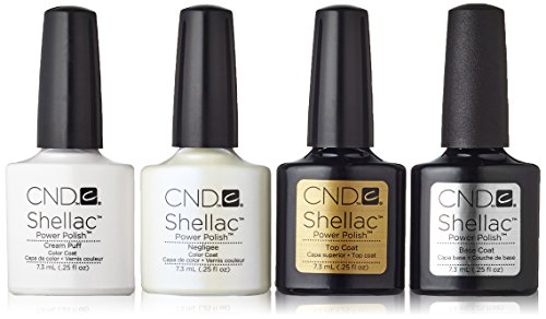 CND Shellac Cream Puff + Negligee + Top Coat + Base Coat 7.3 ml, 1er Pack (1 x 29 ml