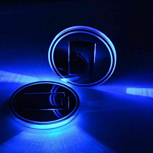 2Pcs Solar LED Car Cup Holder Mat Pad Waterproof Bottle Drinks Coaster Light Car Interior Decoion Light Lamp (Blue)