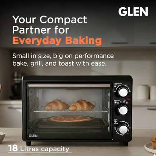 Image of Glen Multi Function OTG for Kitchen, 18 Litre, 1200W, Oven Toaster Griller with 3 Heating Modes, Adjustable Temperature & Timer, Crumbs Tray & Rack, Bake, Grill & Toast, 2-Year Warranty- Black SA5018