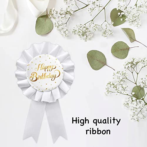 White Happy Birthday Tinplate Badge Pin, Boys and Girls Birthday Award Ribbon Children Adults Party Decorations Sign3
