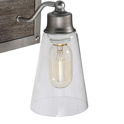 LOG BARN 3 Lights Rustic Vanity Light in Real Distressed Wood and Brushed Antique Silver Finish with Cone Clear Glass Shades, 21.3" Bathroom Wall Sconce Lighting, - Thumbnail 5