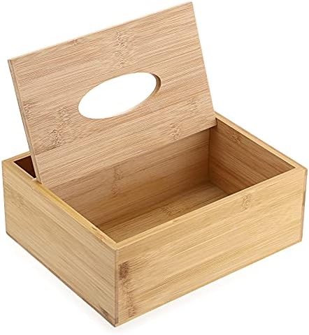 BSTKEY Bamboo Tissue Box Retro Paper Box Holder, Rectangular Paper Container with 3 Slot Stationery Remote Control Box Organizer