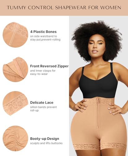 Image of SHAPELLX Shapewear Tummy Control Fajas Colombianas Moldeadoras Butt Lifting Shapewear Shorts For Women With Zip Closure