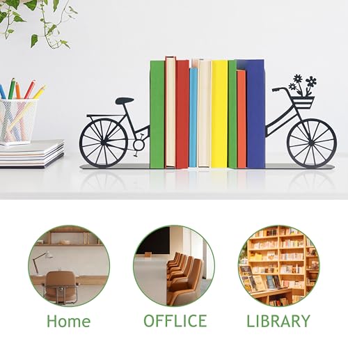 Bicycle Bookends Metal Bike Decor Bicycle Book Ends for Shelves Bookshelf Decorative Objects Home Office Desk Gifts for Family（Black）