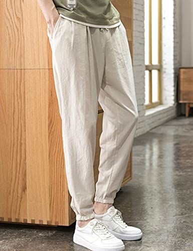 Zontroldy Men's Pants Cotton Linen Yoga Golf Beach Jogger Sweat Lounge Harem Pants Trousers(0009-Khaki-S) #TOP1