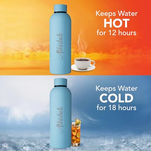 Image of AICA Personalized Name Stainless Steel Water Bottle -500ml -12Hrs Hot & 18Hrs Cold (Babyblue) |Customised Gift For Man Woman Girl Boy