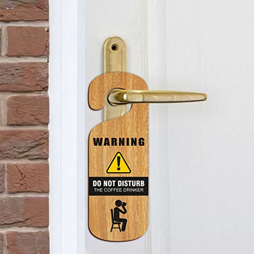 Image of KREEPO Warning Do Not Disturb The Coffee Drinker MDF Door Sign Hanger Size(24cm x 8.5cm) kr46
