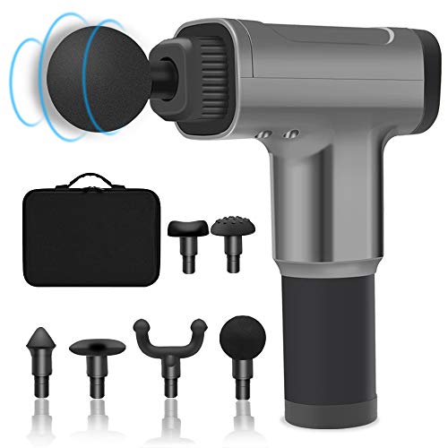 Hand-Held Percussion Massage Gun Muscle Relaxation Massager Wireless Portable Fitness Equipment for Relieving Muscle Soreness, with 6 Replaceable Massage Heads, 6 Adjustable Speeds,Dark Gray