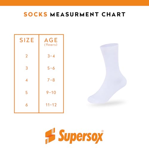 Image of Supersox Regular Length School Uniform Socks for Kids | Breathable Cotton | Anti-Odour & Moisture Absorbent | Durable Welt for All-Day Comfort | White | 5 to 6 Years | Pack of 5