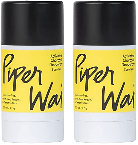 PiperWai Natural Deodorant for Women & Men | Aluminum Free with Activated Charcoal & Magnesium | Vegan (Shark Tank Product)(2.7 oz Unscented Stick 2-Pack)