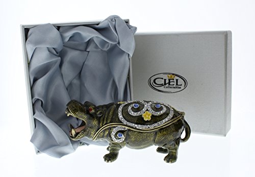 Hippo Decorated Brown Jeweled Swarovski Crystal Trinket Box #TOP6