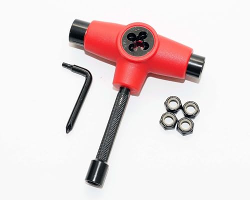 INSTSK8(インストスケート) アクスルナットおまけ付 アクスルナットねじ切り付 スケートボード スケボー 金属製 ツール T字 工具 レンチ (レッドmk2)（Amazon）