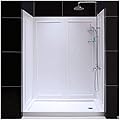 DreamLine 30 in. D x 60 in. W x 76 3/4 in. H Right Drain Acrylic Shower Base and QWALL-5 Backwall Kit In White, DL-6189R-01