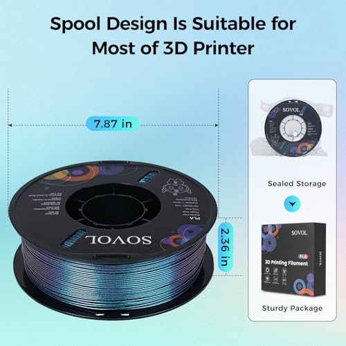 Image of Sovol Silk PLA Filament with Blue Glitter 1kg 1.75mm, Color Changeable 3D Printer Filament 2.2lbs, Chameleon Shiny PLA Material + /-0.03mm, Shimmering 3D Printing Filament, Galaxy Blue