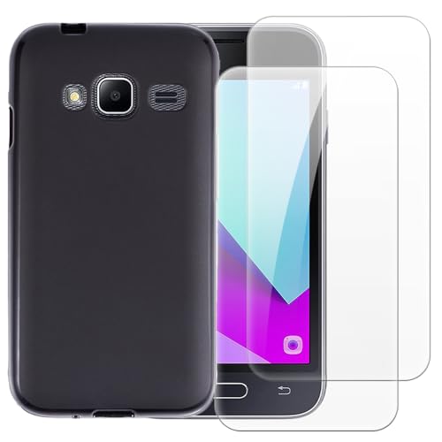 Shantime Case with 2 Pack Screen Protector Combo Compatible with Samsung Galaxy J1 Mini Prime, Shockproof Cover and Tempered Glass Set for Full Body Safety(Black)