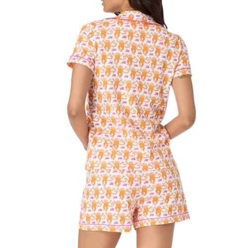 Image of Womens Y2k Preppy Pajamas Set, 2 Piece Button Down Monkey Beach Shorts Set Holiday Vacation Loungewear Pjs for Jammies Back to School Party Birthday Gifts(Orange, Medium)