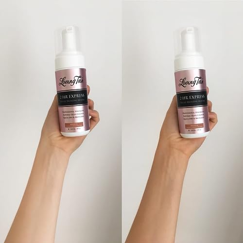 Loving Tan 2 HR Express Mousse, Medium - Streak Free, Natural looking, Professional Strength Sunless Tanner - Up to 5 Self Tan Applications per Bottle, Cruelty Free, Naturally Derived DHA - 4 FL Oz