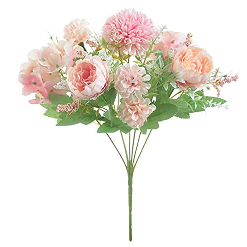 Nicey 32 cm Rose Soie Pivoine Bouquet de Fleurs artificielles 9 têtes et 4 bourgeons Fausses Fleurs pour la décoration intérieure de Mariage à la Maison Cover